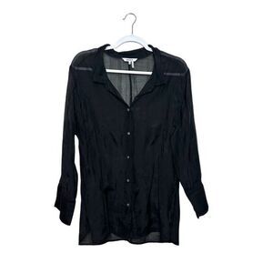 ZOZO Sheer Deep V-Neck Long Sleeve Blouse Women's XL‎ Black Goth Minimalist